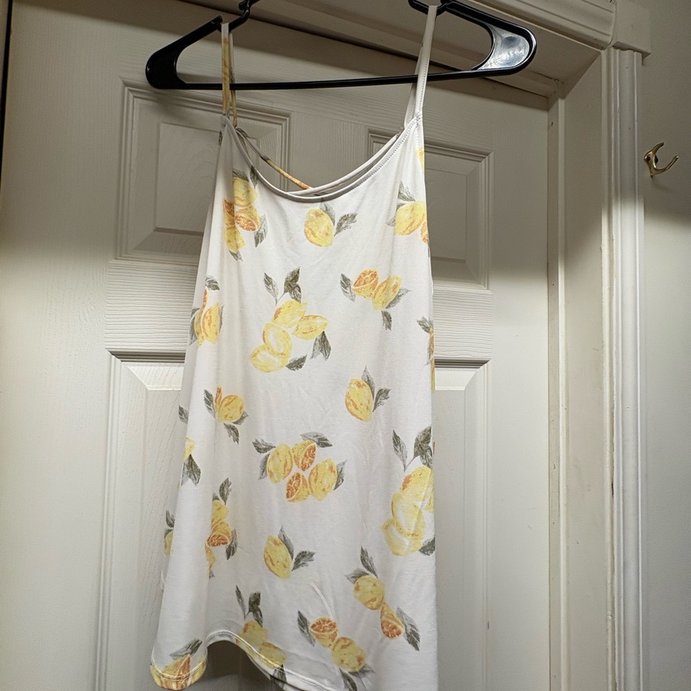 White Tank Top with Yellow Lemon Print